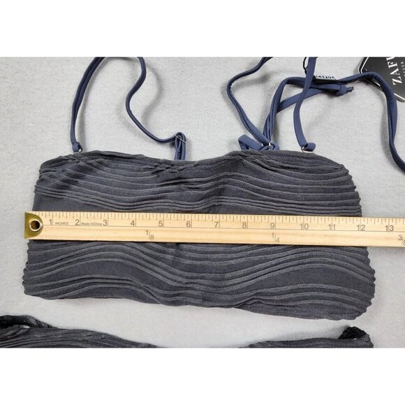 New 2 Piece Bandeau Ribbed High Cut Swimsuit Bikini Medium - Picture 3 of 13